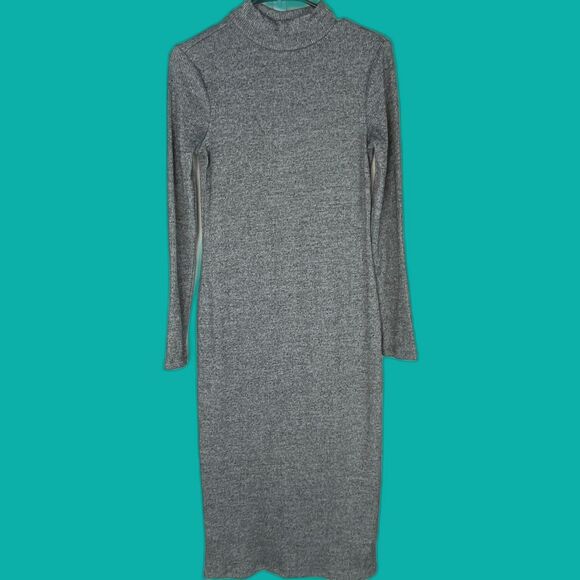 NWT GAP Grey Ribbed Turtleneck Long Sleeve Midi Maxi Casual Dress Small - Picture 2 of 9